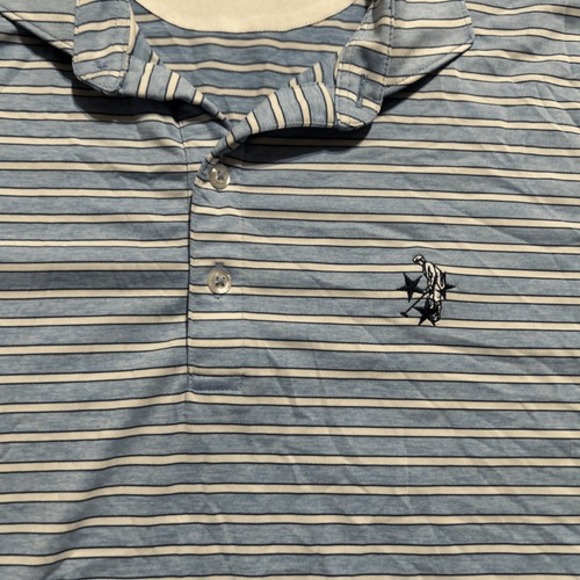 Johnnie-O Stretch Polo striped Blue Size L Golf Performance Preppy Pop Spandex - Picture 7 of 9